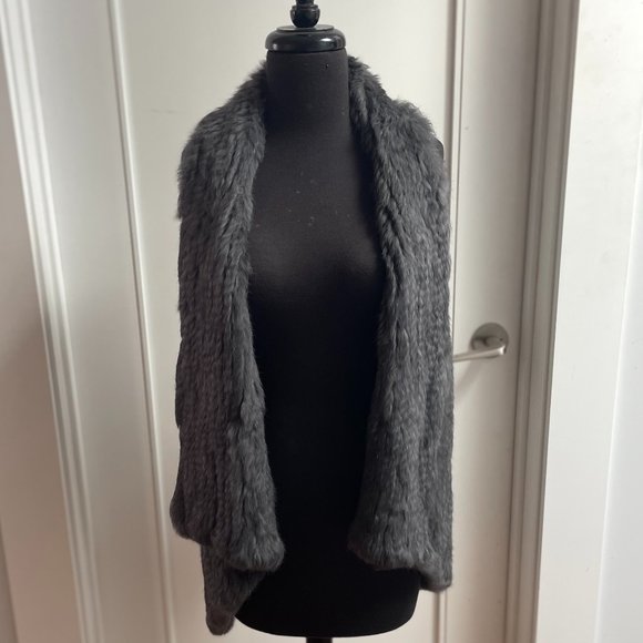 Le Rok Gray Fur vest with knit back size M - Picture 1 of 9